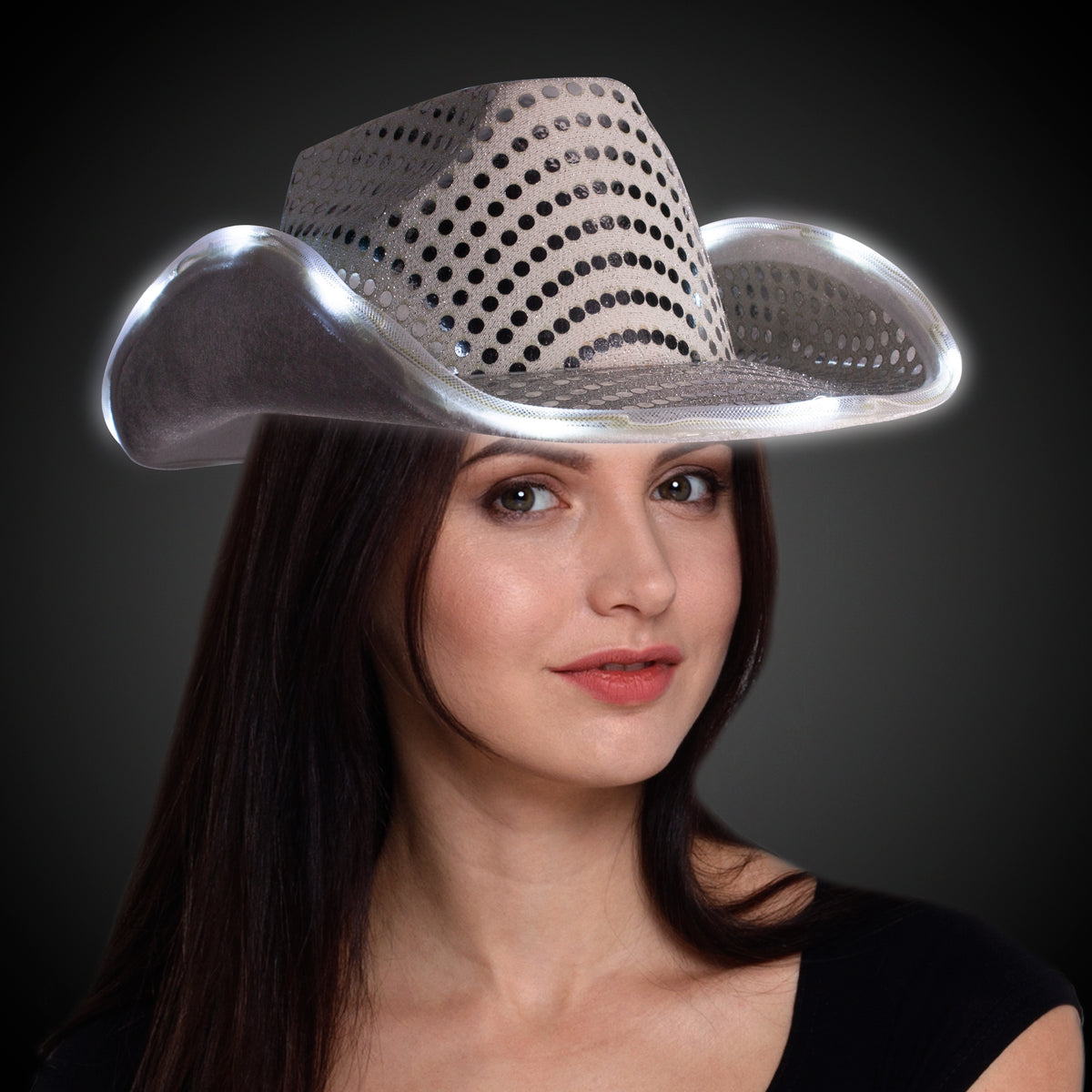 LED Silver Sequin Cowboy Hat