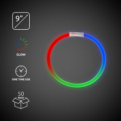 Blue, Green & Red 9" Glow Bracelets