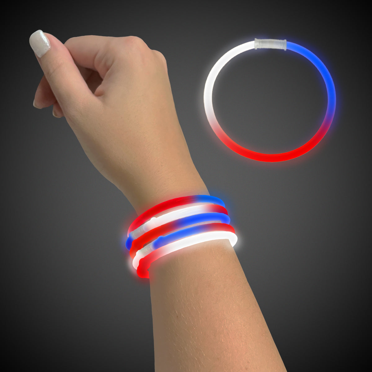 Red, White, Blue Glow 9" Bracelets